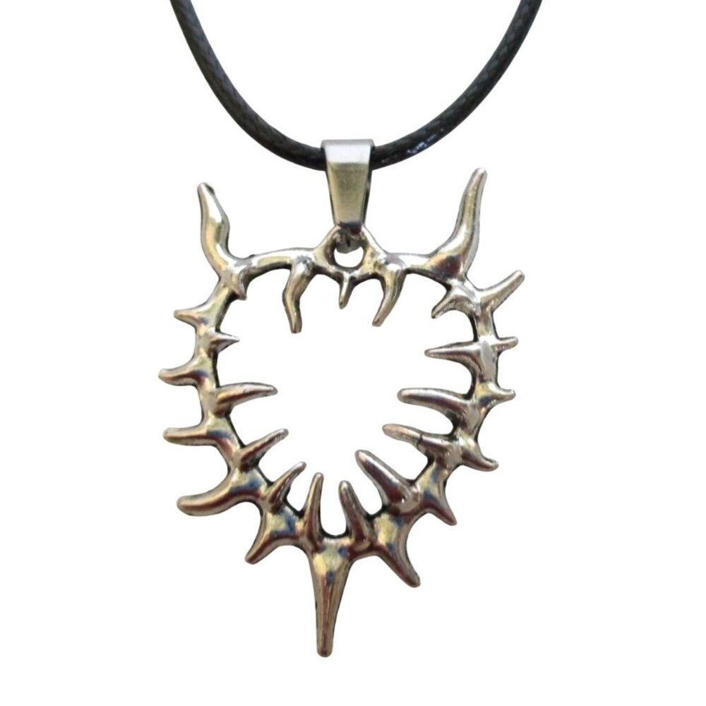 New Spiked Thorn Heart Pendant Necklace on Black Cord Gothic Whimsygoth Jewelry